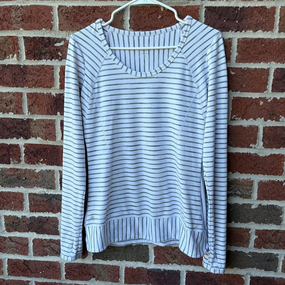 Athleta Pop Space Dye Stripe Long Sleeve Pullover Top Size Medium